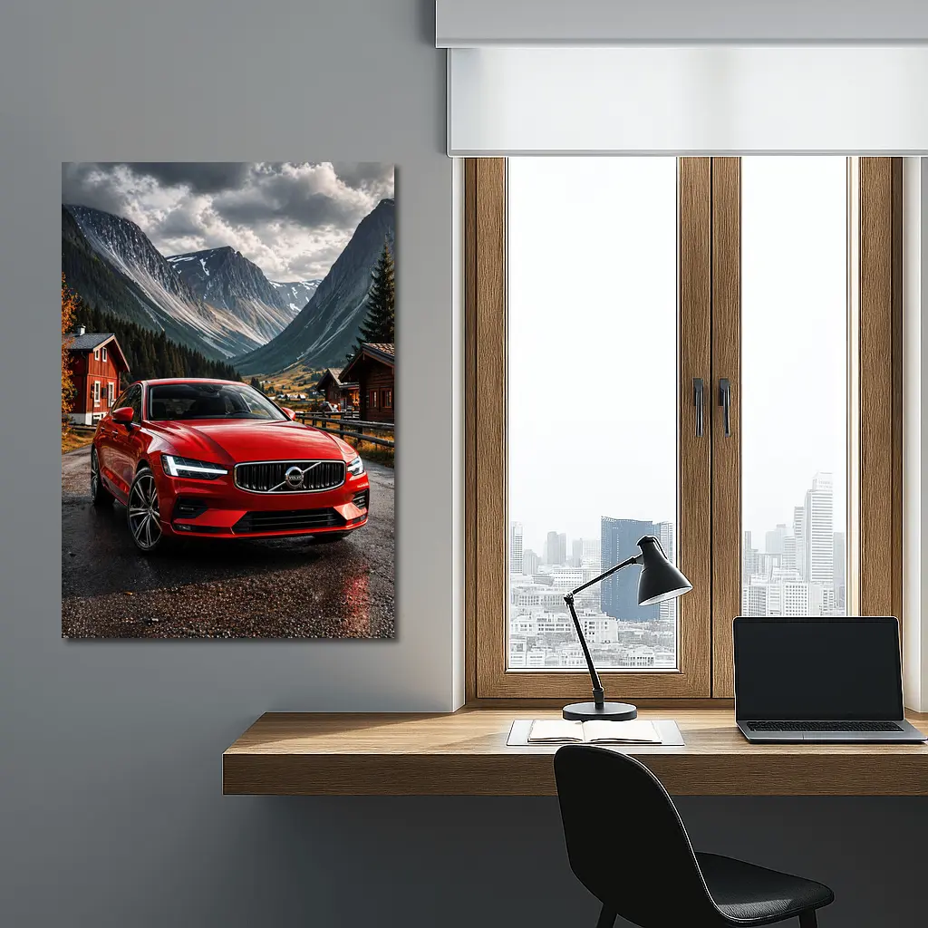 Volvo S60 Red Sedan Mountain Valley Setting – Wall Art