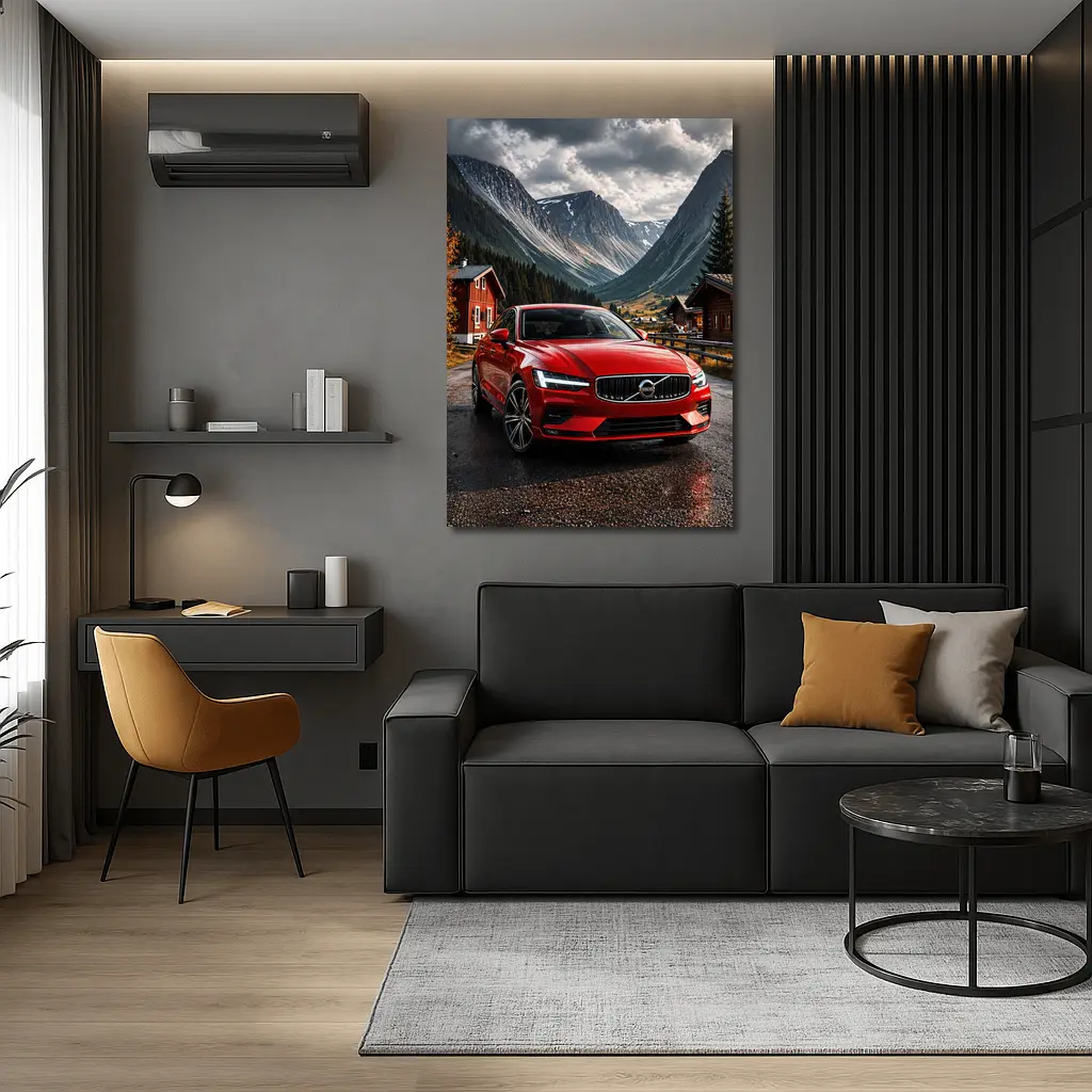 Volvo S60 Red Sedan Mountain Valley Setting – Wall Art
