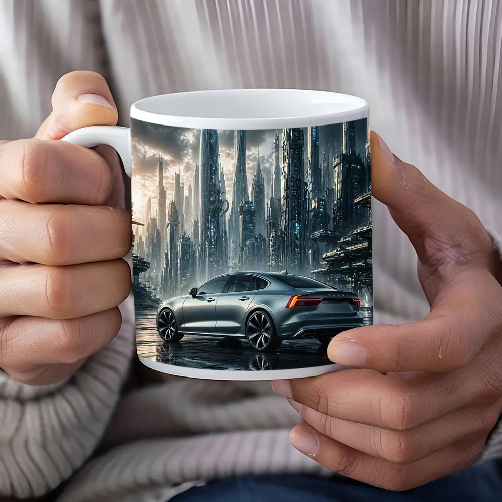 Volvo S60 Futuristic City Skyline Art – Mugs