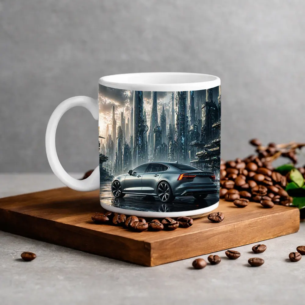 Volvo S60 Futuristic City Skyline Art – Mugs