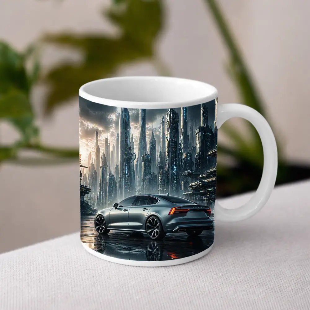 Volvo S60 Futuristic City Skyline Art – Mugs