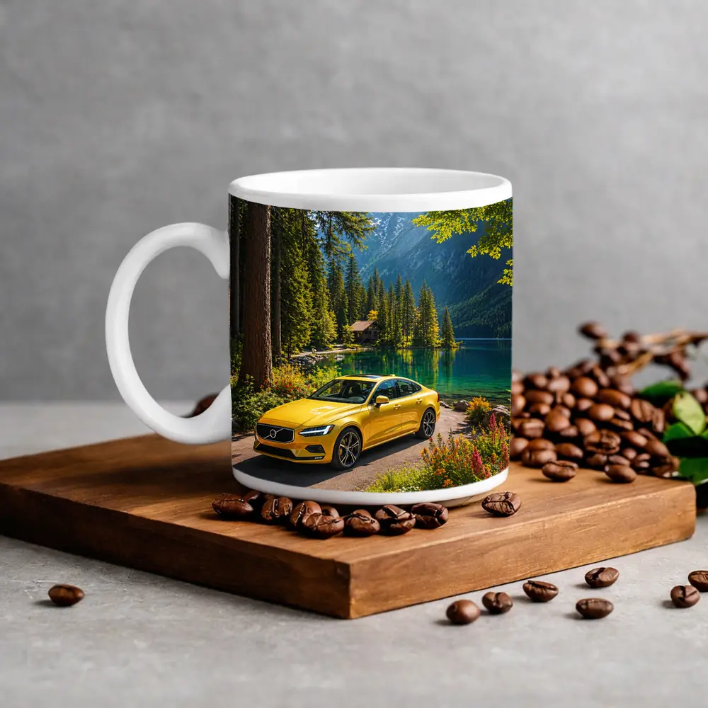 Volvo S60 Yellow Sedan Mountain Lake – Mugs