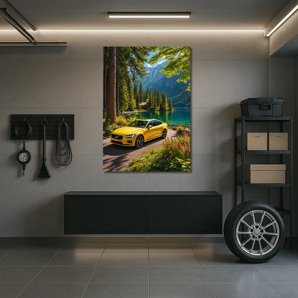 Volvo S60 Yellow Sedan Mountain Lake – Wall Art
