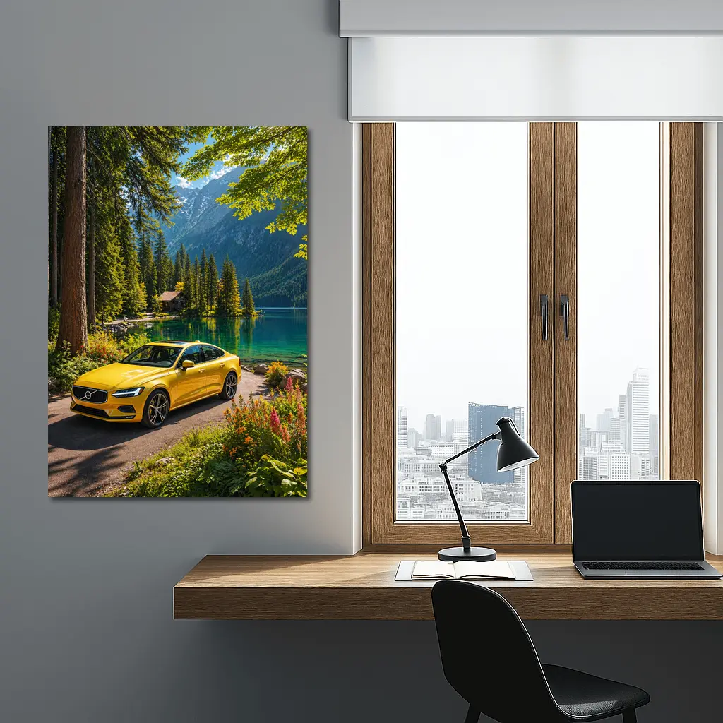 Volvo S60 Yellow Sedan Mountain Lake – Wall Art