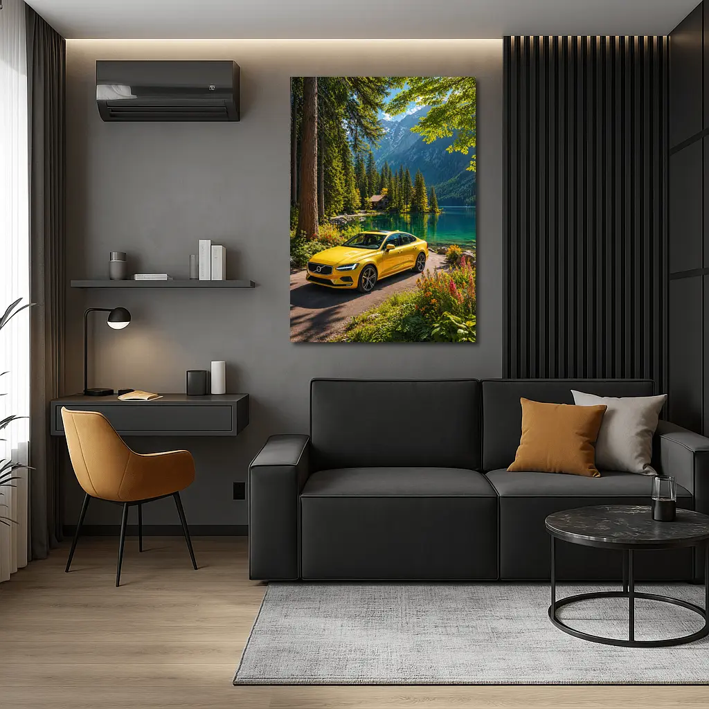 Volvo S60 Yellow Sedan Mountain Lake – Wall Art