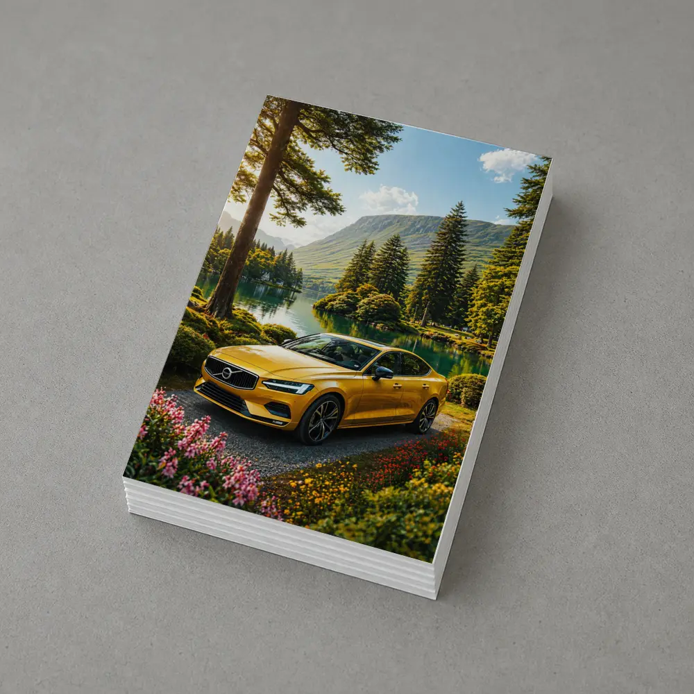 Volvo S60 Yellow Sedan by Mountain Lake – Postcards