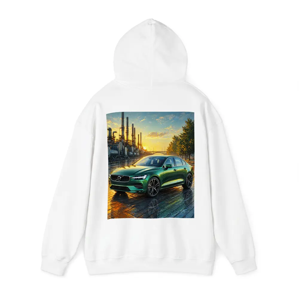 Volvo S60 Green Sedan Industrial Sunset Scene – Hoodies