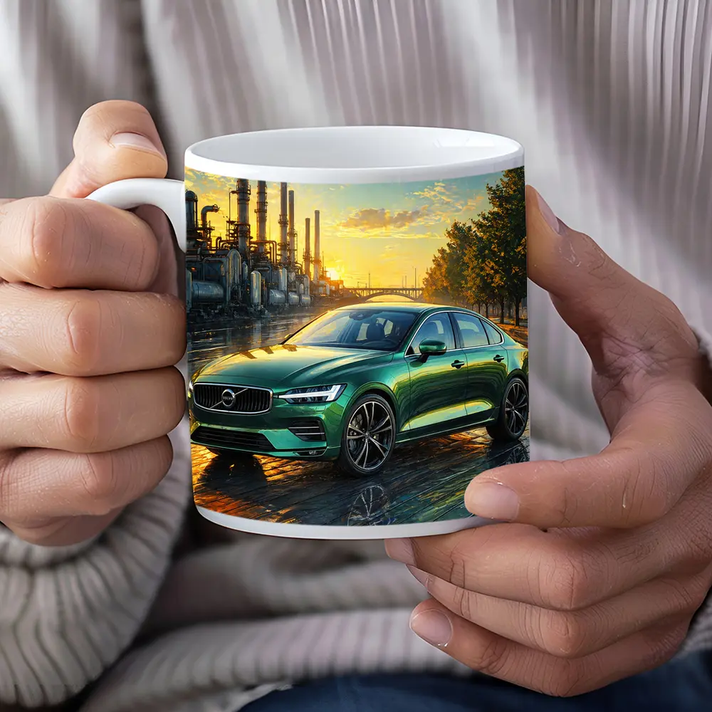 Volvo S60 Green Sedan Industrial Sunset Scene – Mugs
