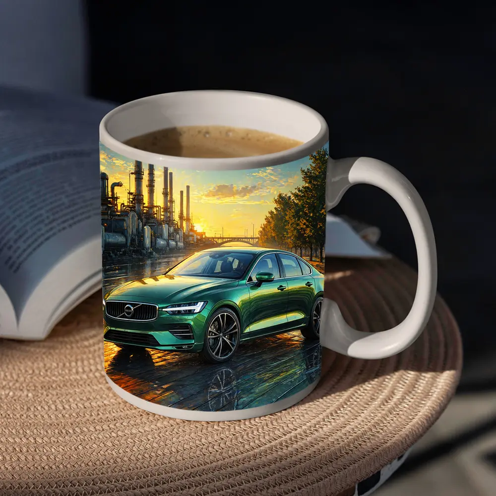 Volvo S60 Green Sedan Industrial Sunset Scene – Mugs