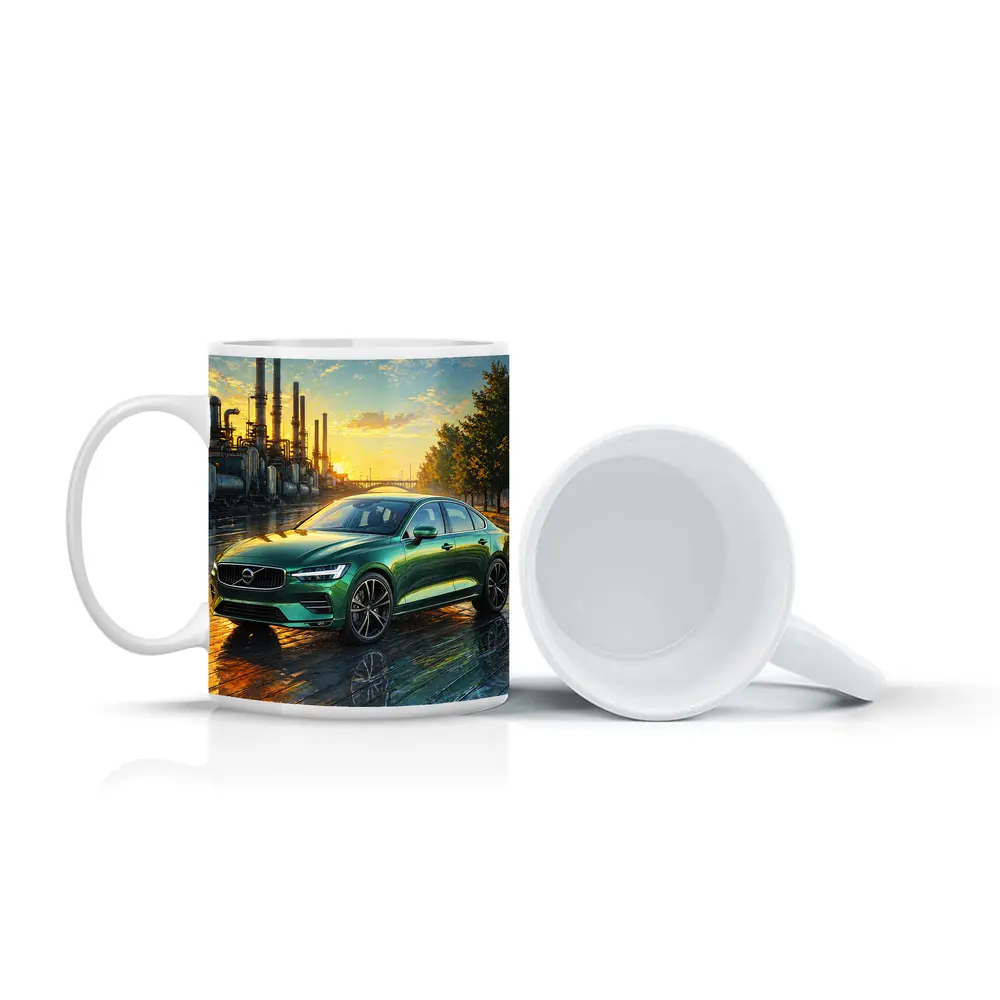 Volvo S60 Green Sedan Industrial Sunset Scene – Mugs