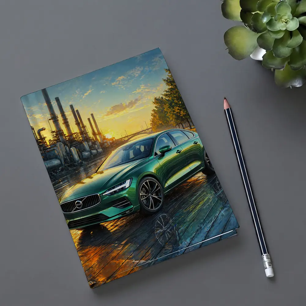 Volvo S60 Green Sedan Industrial Sunset Scene – Notebooks