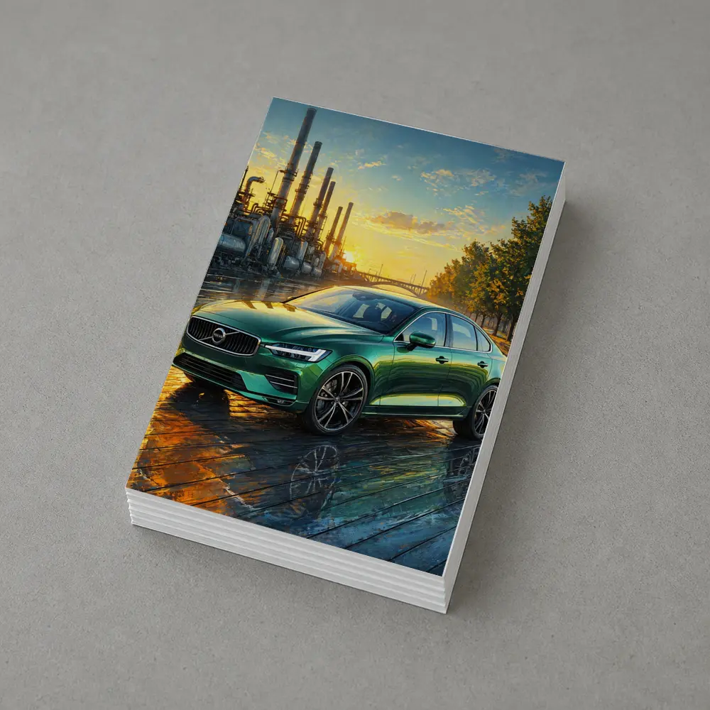 Volvo S60 Green Sedan Industrial Sunset Scene – Postcards