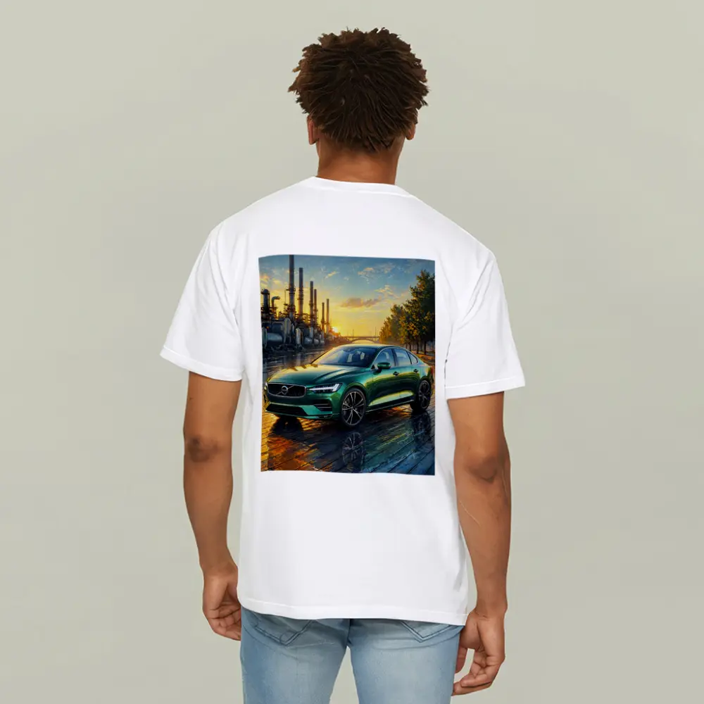 Volvo S60 Green Sedan Industrial Sunset Scene – T-Shirts