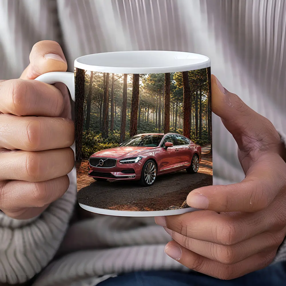 Volvo S90 Parked In Sunlit Forest – Mugs