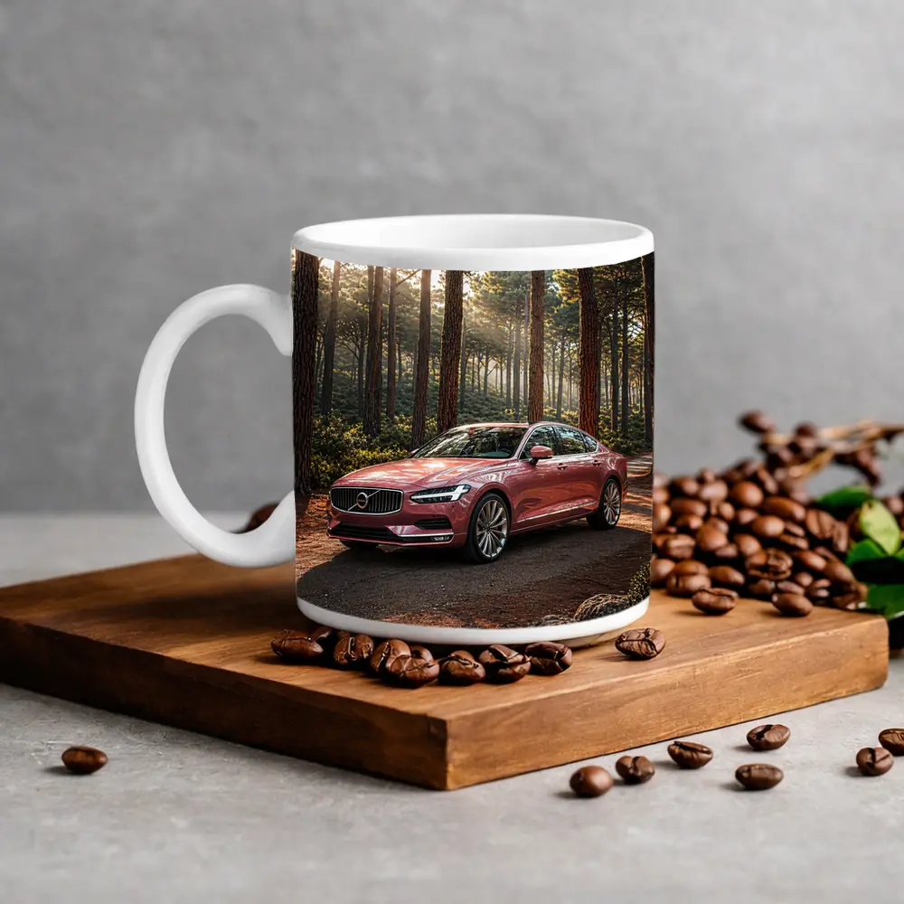 Volvo S90 Parked In Sunlit Forest – Mugs