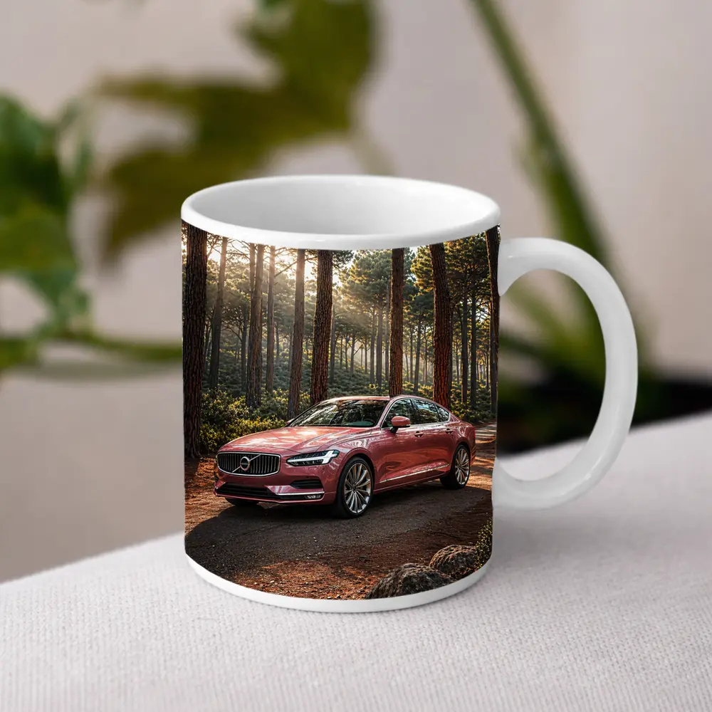 Volvo S90 Parked In Sunlit Forest – Mugs