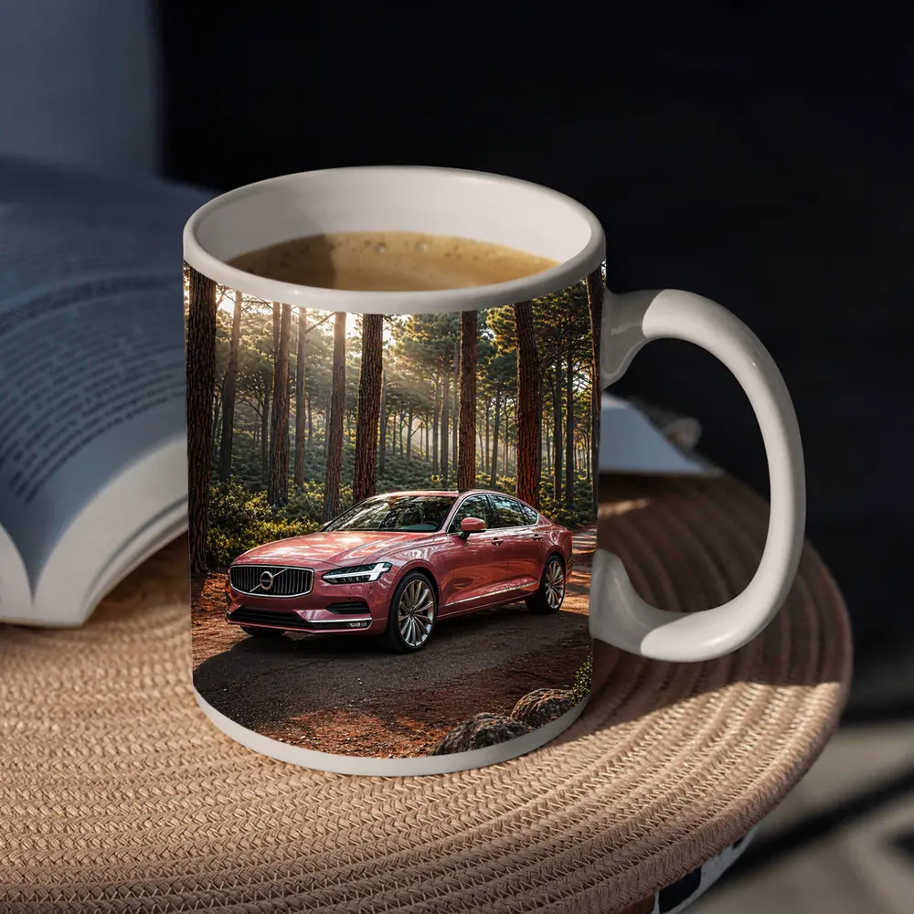 Volvo S90 Parked In Sunlit Forest – Mugs