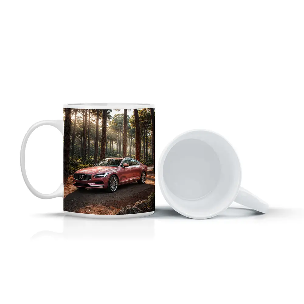 Volvo S90 Parked In Sunlit Forest – Mugs