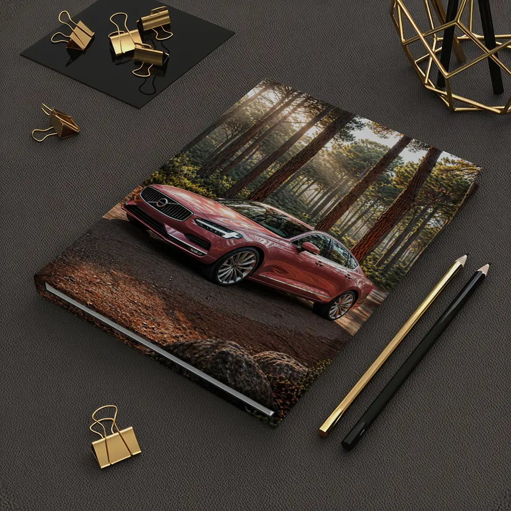 Volvo S90 Parked In Sunlit Forest – Notebooks