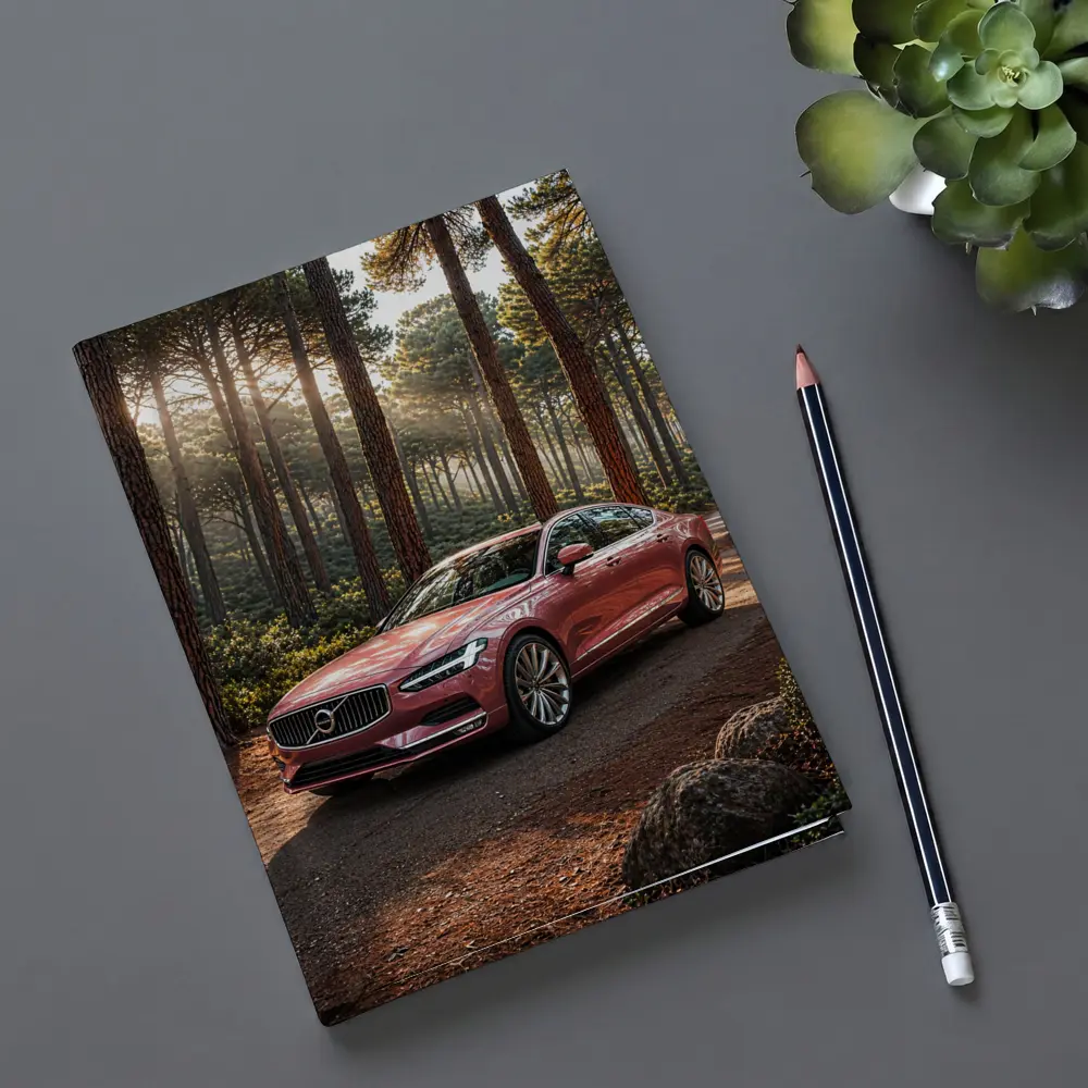 Volvo S90 Parked In Sunlit Forest – Notebooks