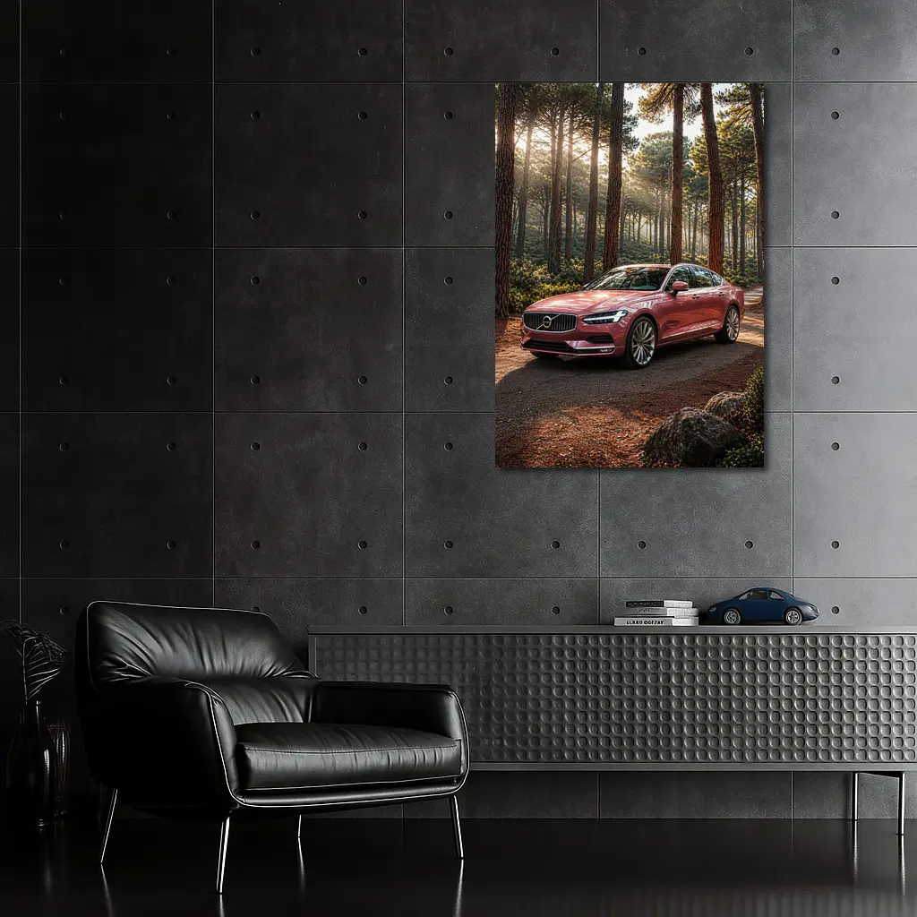 Volvo S90 Parked In Sunlit Forest – Wall Art