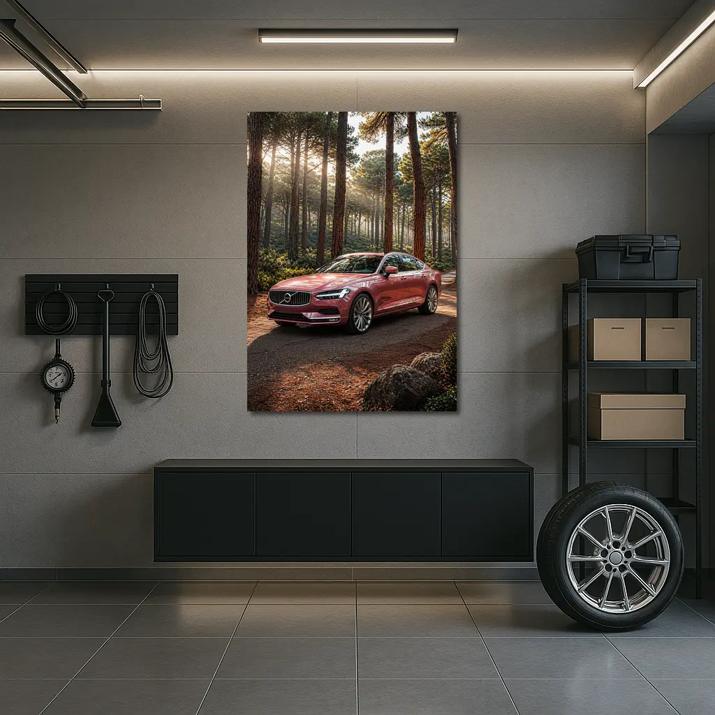 Volvo S90 Parked In Sunlit Forest – Wall Art