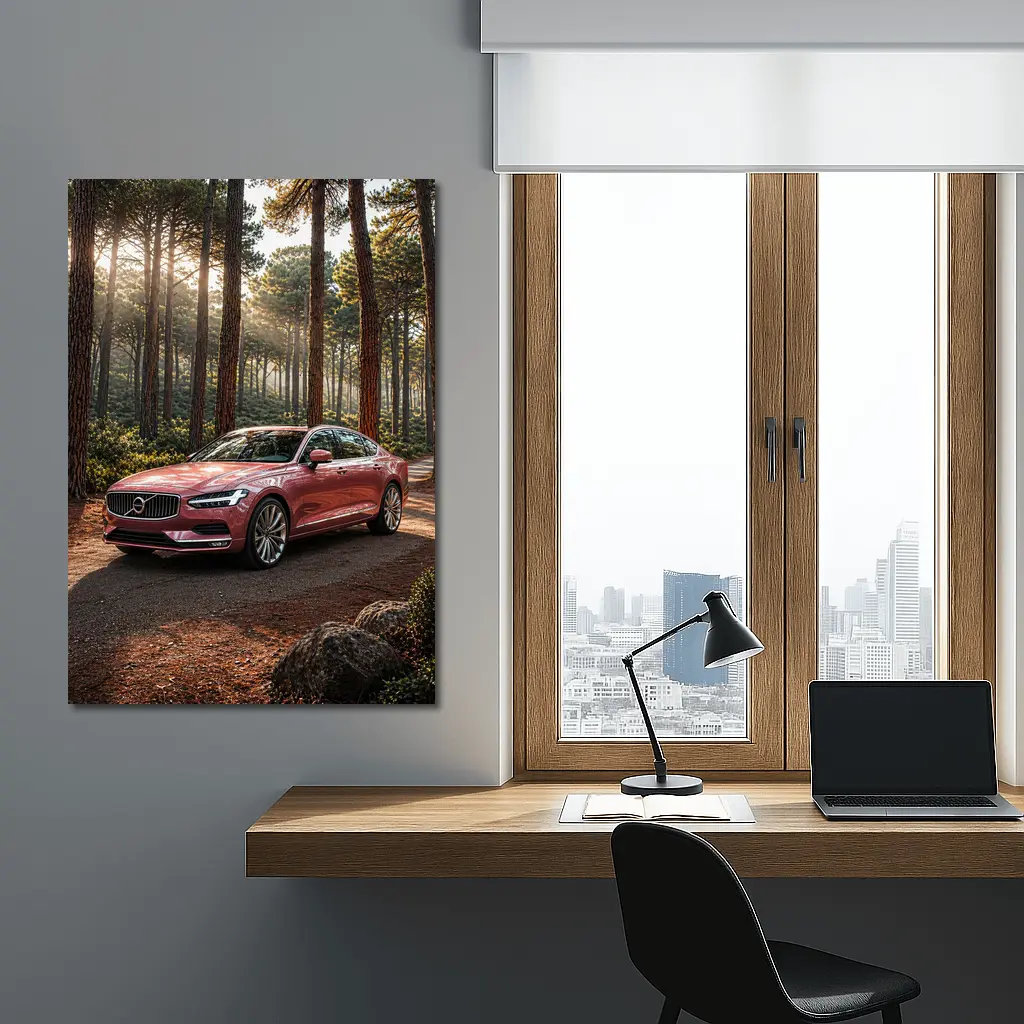 Volvo S90 Parked In Sunlit Forest – Wall Art