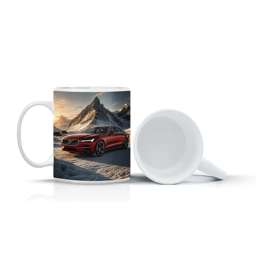 Volvo S90 Red Sedan Snowy Mountain Sunset – Mugs