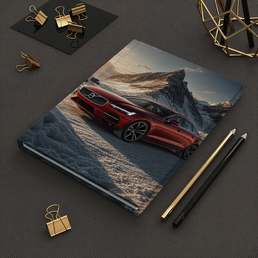 Volvo S90 Red Sedan Snowy Mountain Sunset – Notebooks
