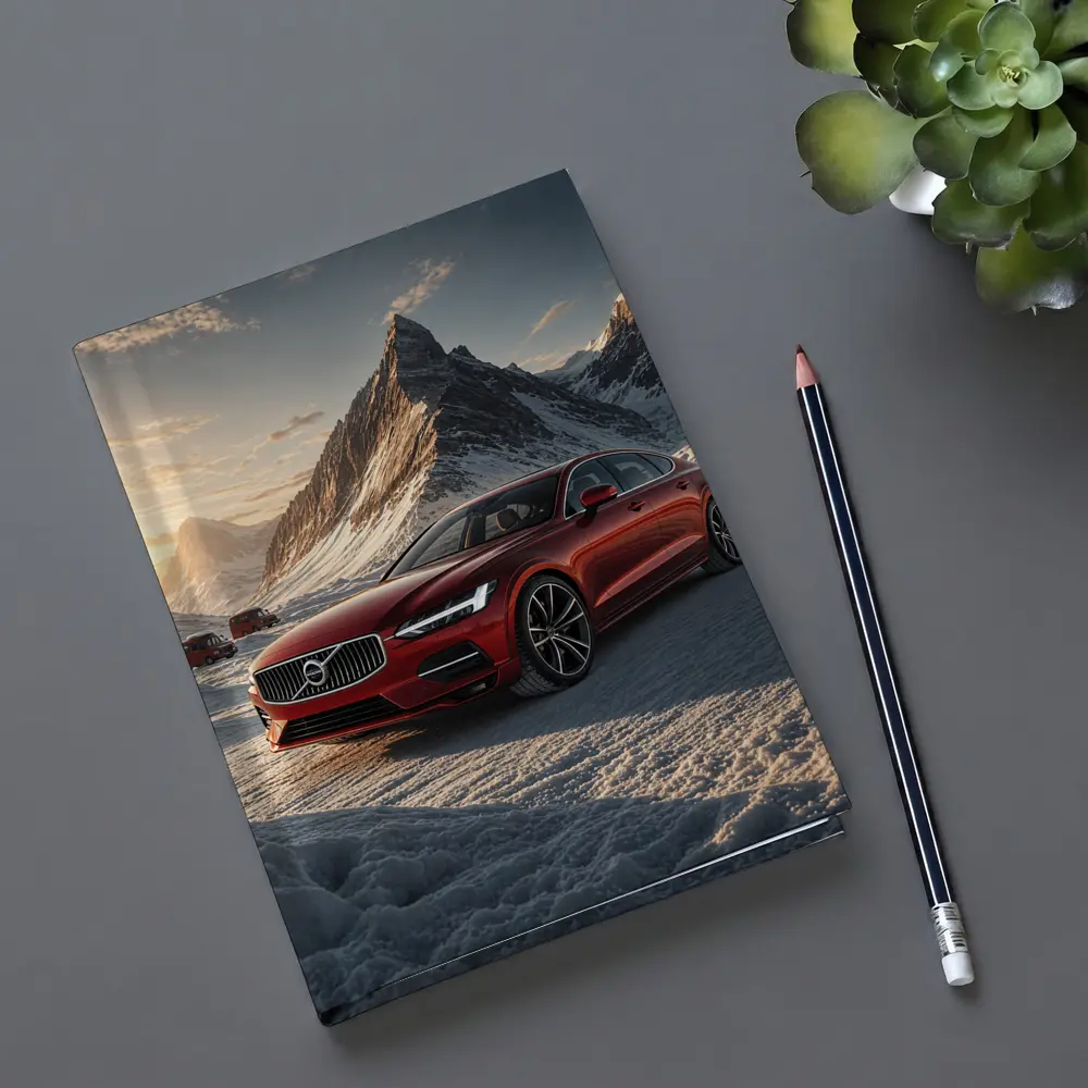 Volvo S90 Red Sedan Snowy Mountain Sunset – Notebooks