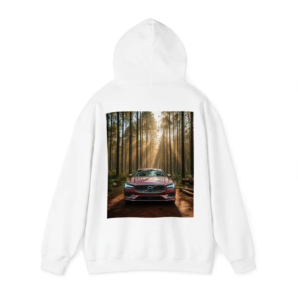 Volvo S90 Parked in Sunlit Forest – Hoodies