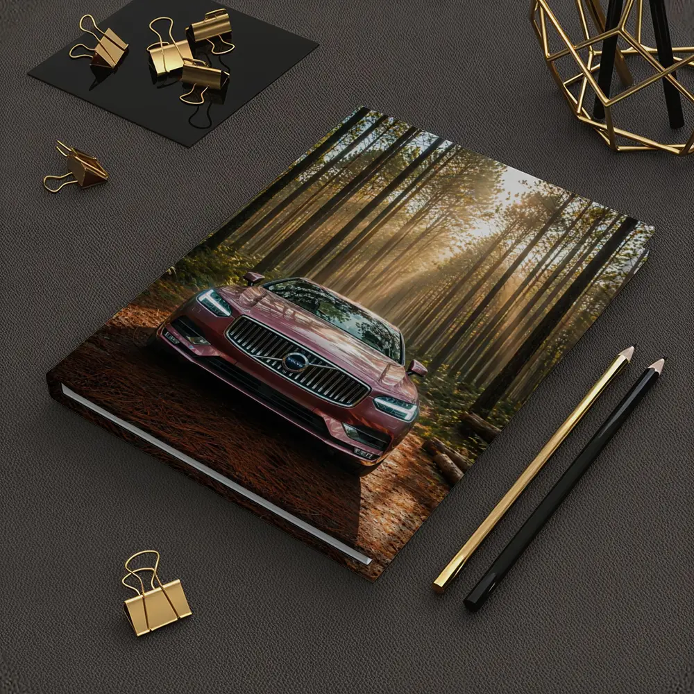 Volvo S90 Parked in Sunlit Forest – Notebooks