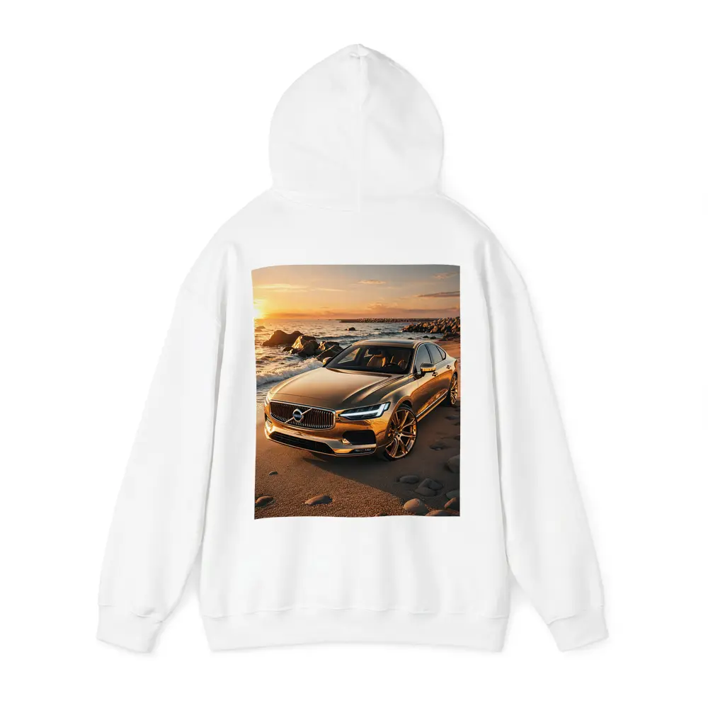 Volvo S90 Parked on Sandy Beach Sunset – Hoodies