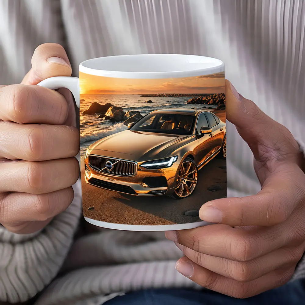 Volvo S90 Parked on Sandy Beach Sunset – Mugs