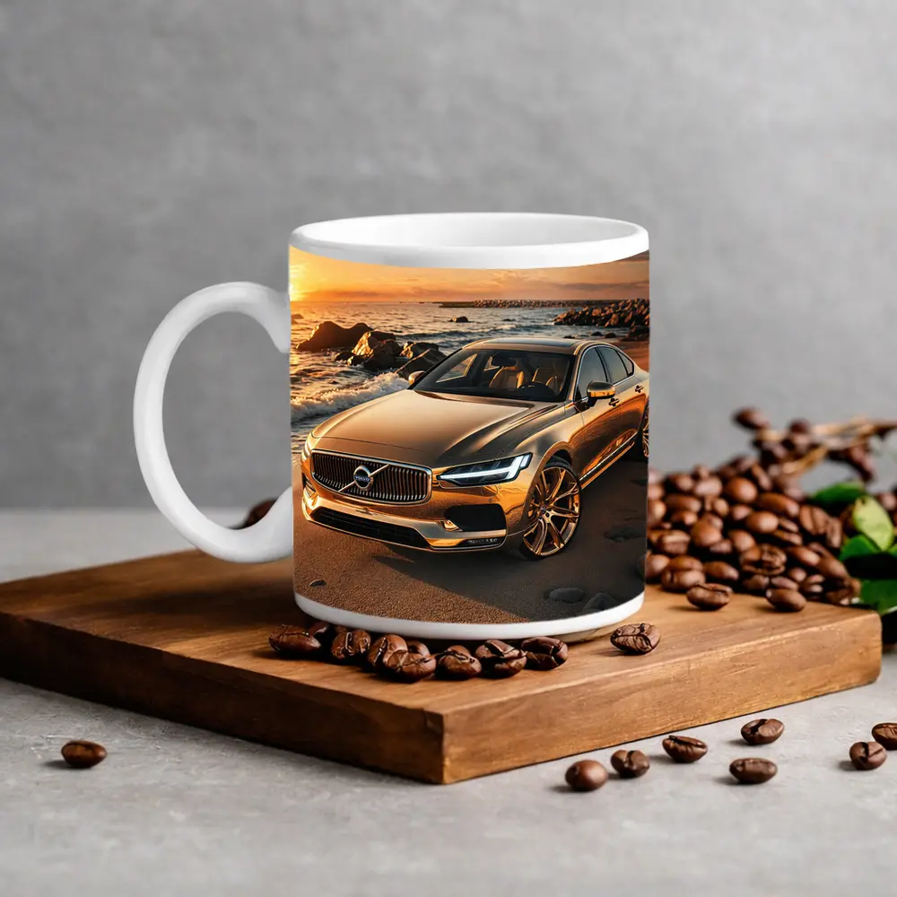 Volvo S90 Parked on Sandy Beach Sunset – Mugs