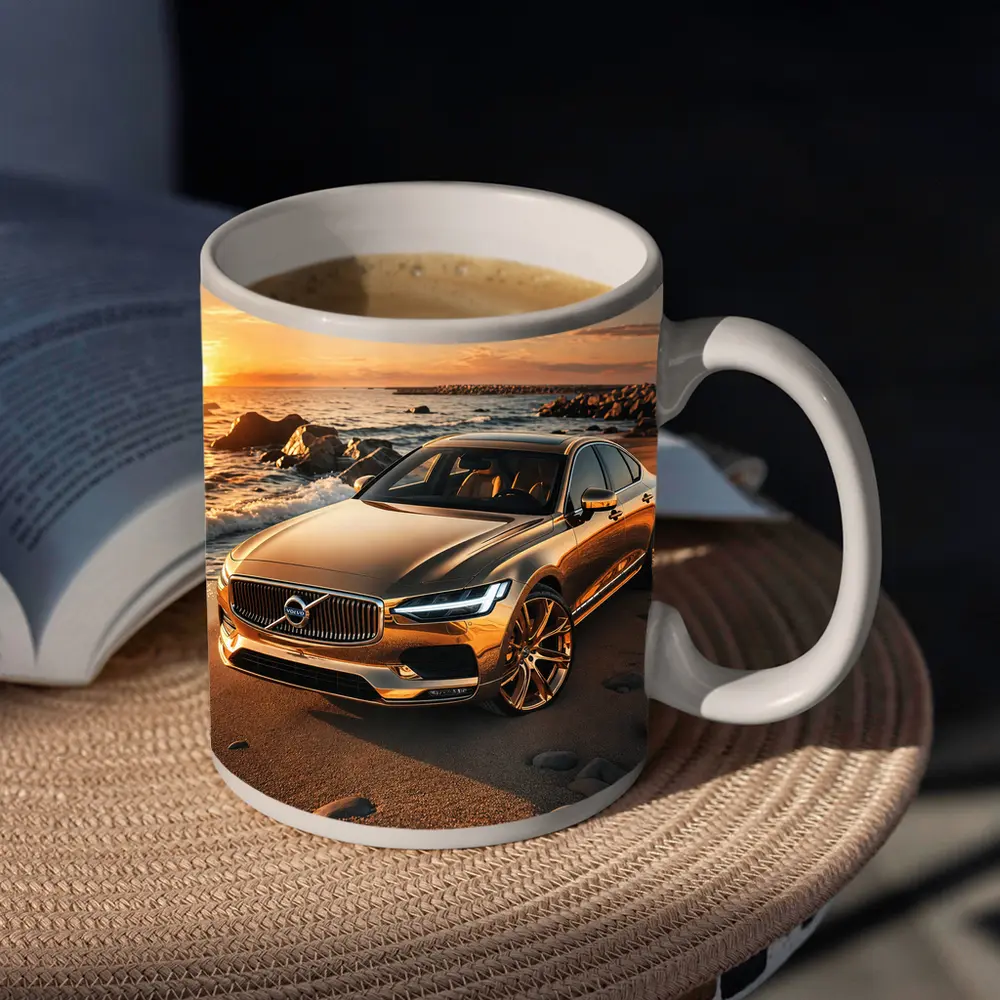Volvo S90 Parked on Sandy Beach Sunset – Mugs