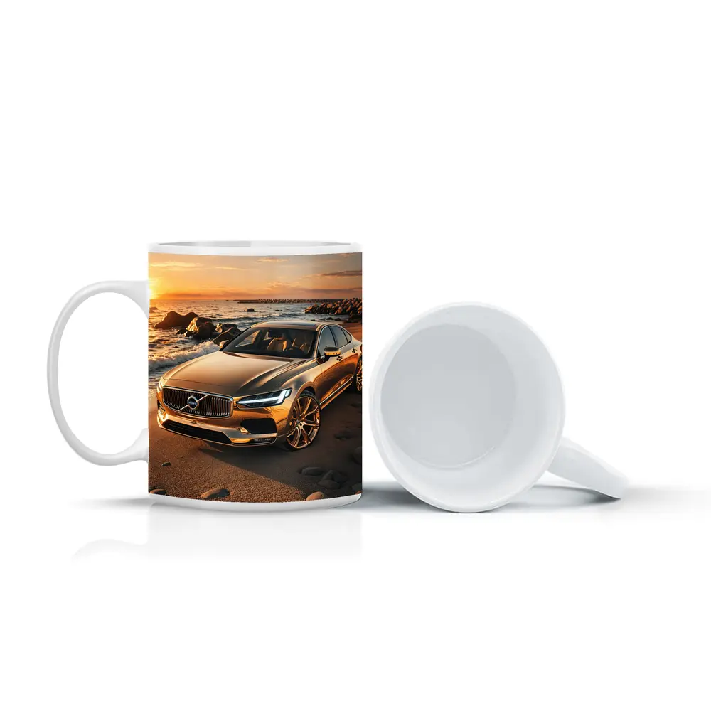 Volvo S90 Parked on Sandy Beach Sunset – Mugs