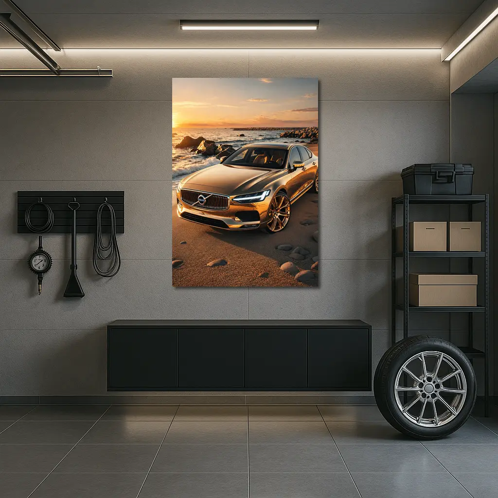 Volvo S90 Parked on Sandy Beach Sunset – Wall Art