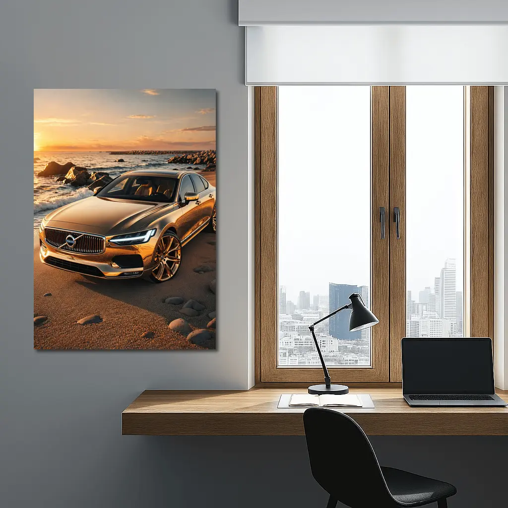 Volvo S90 Parked on Sandy Beach Sunset – Wall Art