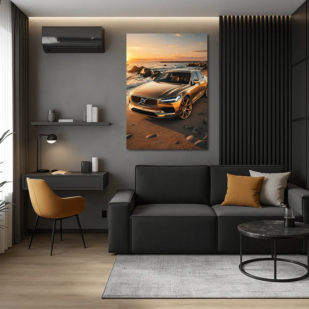 Volvo S90 Parked on Sandy Beach Sunset – Wall Art