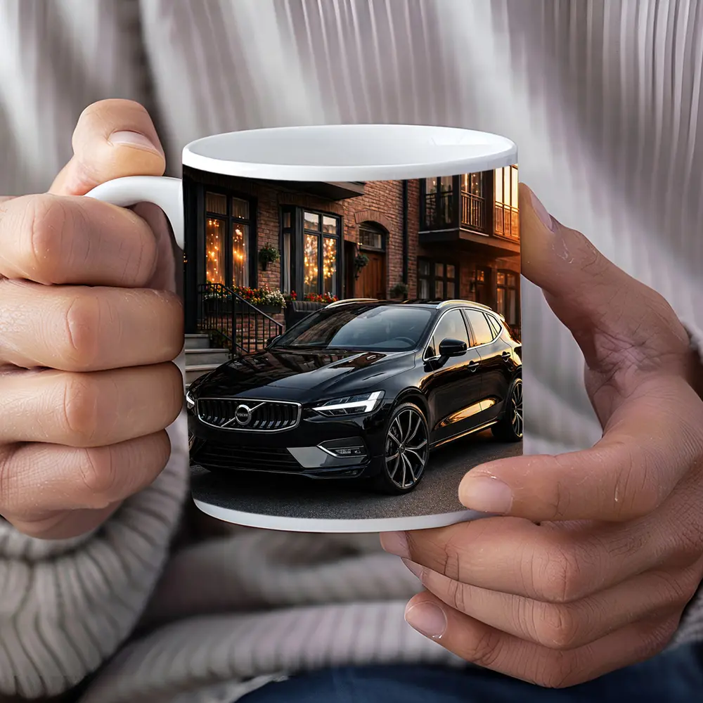 Volvo V40 Black Parked Urban Street Sunset – Mugs