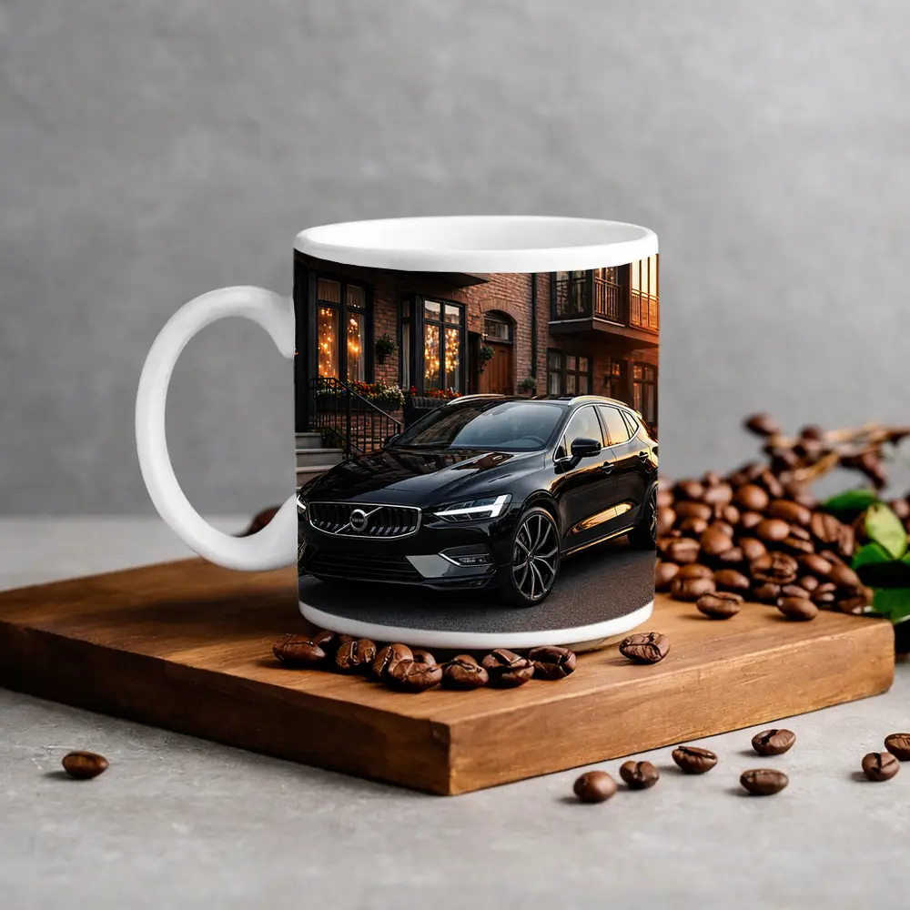 Volvo V40 Black Parked Urban Street Sunset – Mugs