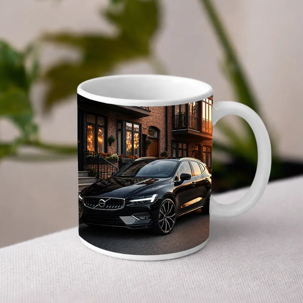 Volvo V40 Black Parked Urban Street Sunset – Mugs