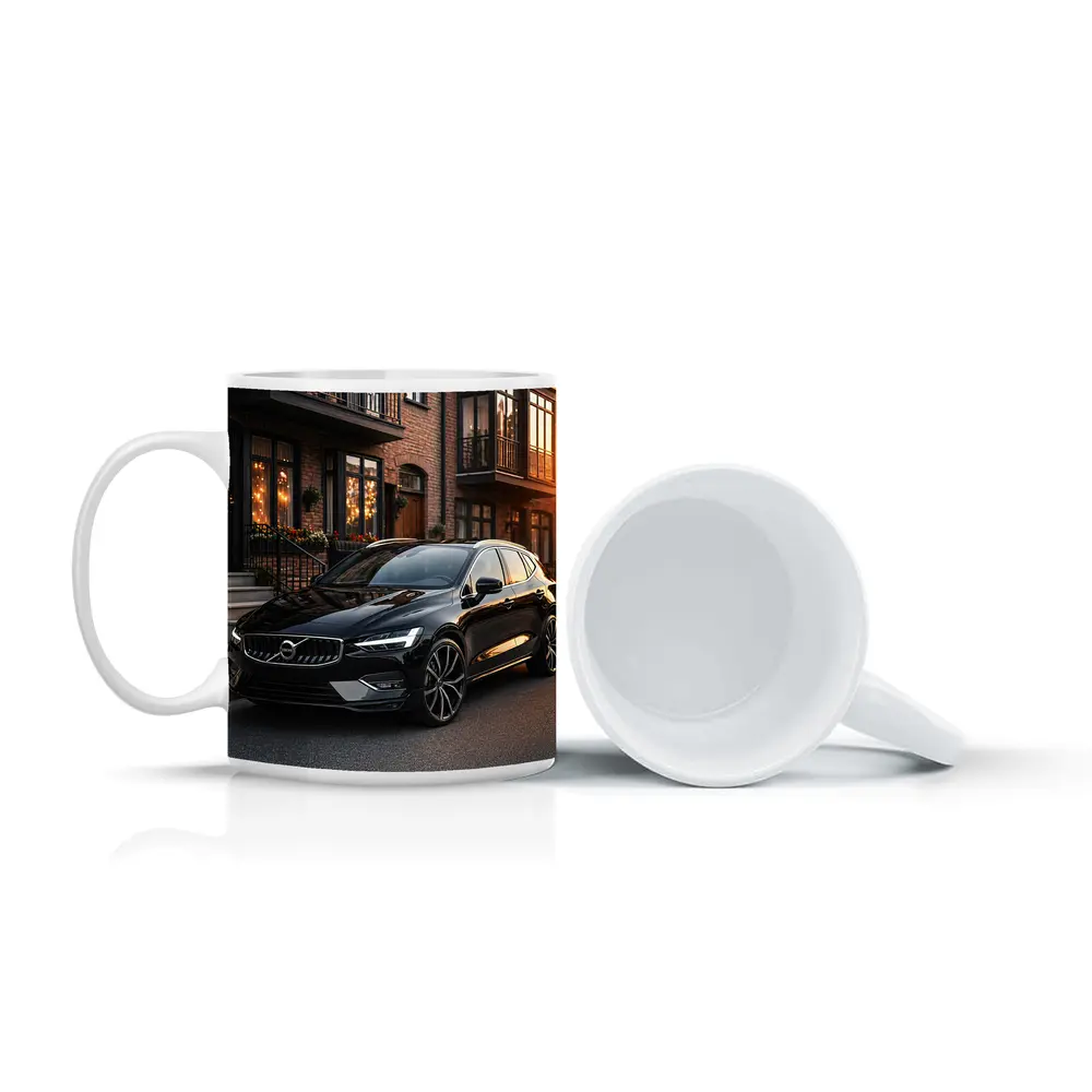 Volvo V40 Black Parked Urban Street Sunset – Mugs