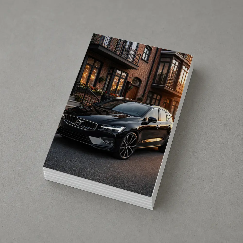 Volvo V40 Black Parked Urban Street Sunset – Postcards