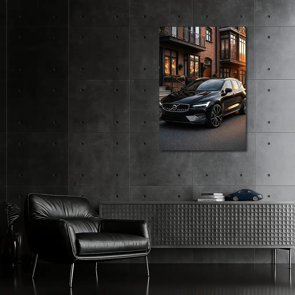 Volvo V40 Black Parked Urban Street Sunset – Wall Art