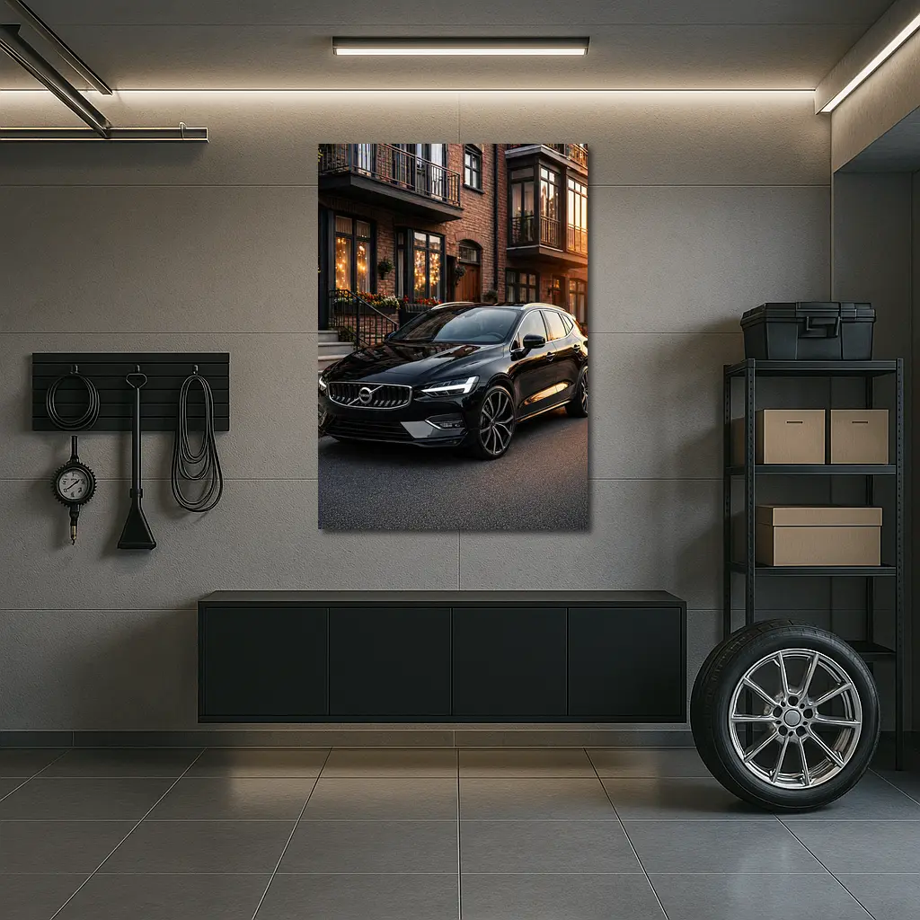 Volvo V40 Black Parked Urban Street Sunset – Wall Art