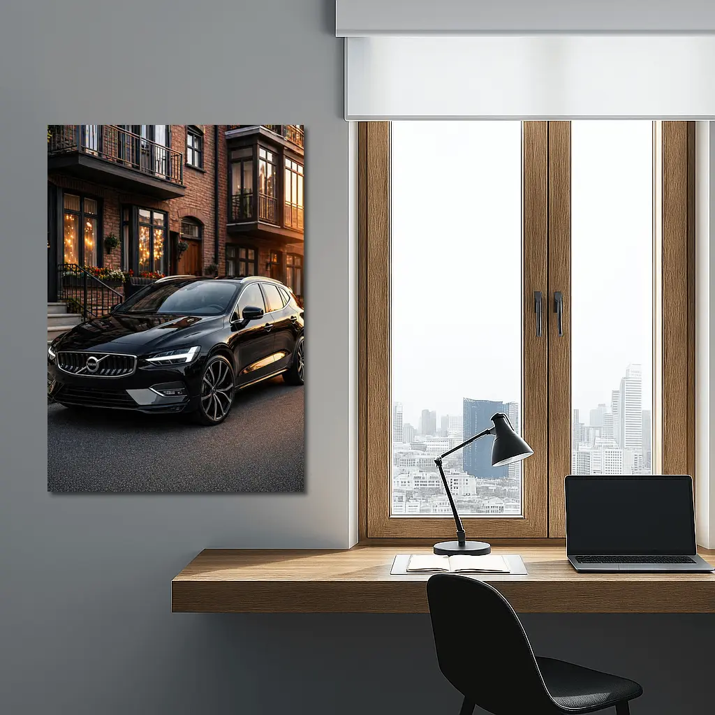 Volvo V40 Black Parked Urban Street Sunset – Wall Art