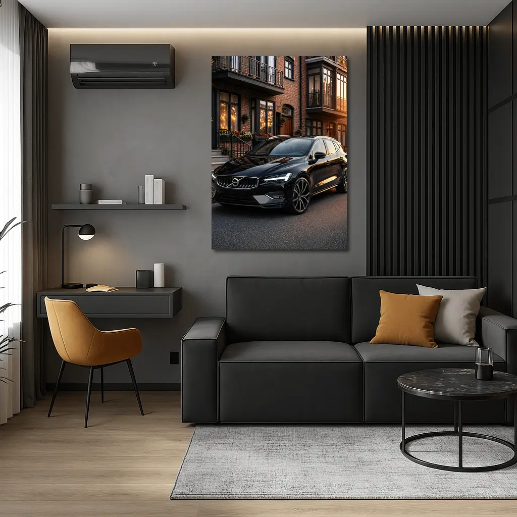 Volvo V40 Black Parked Urban Street Sunset – Wall Art