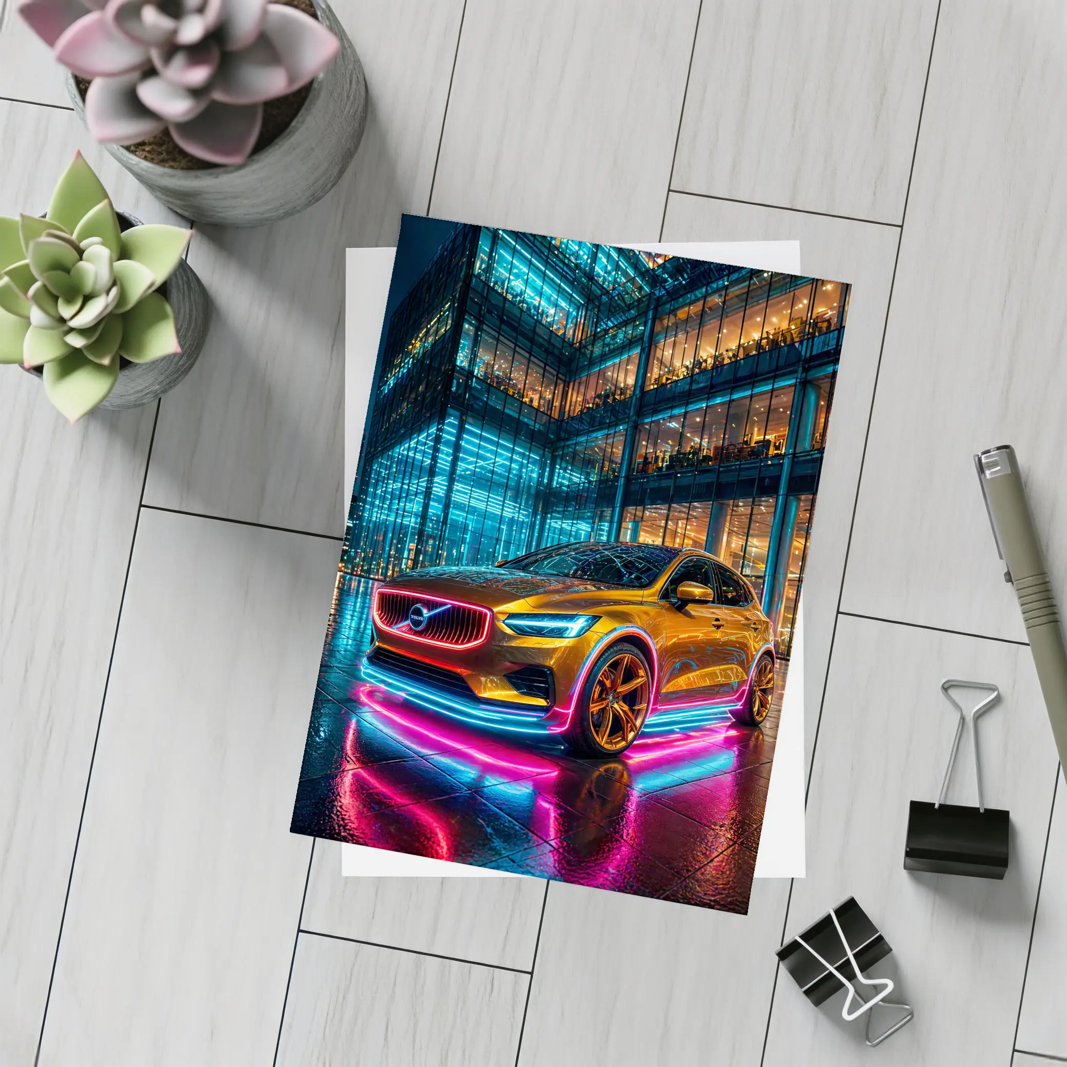 Volvo V40 Neon Lights City Night – Postcards